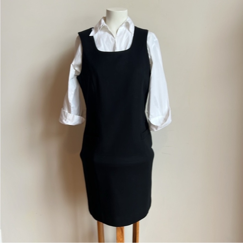 Worthington Black wool Sleeveless Dress white button down harve Benard blouse